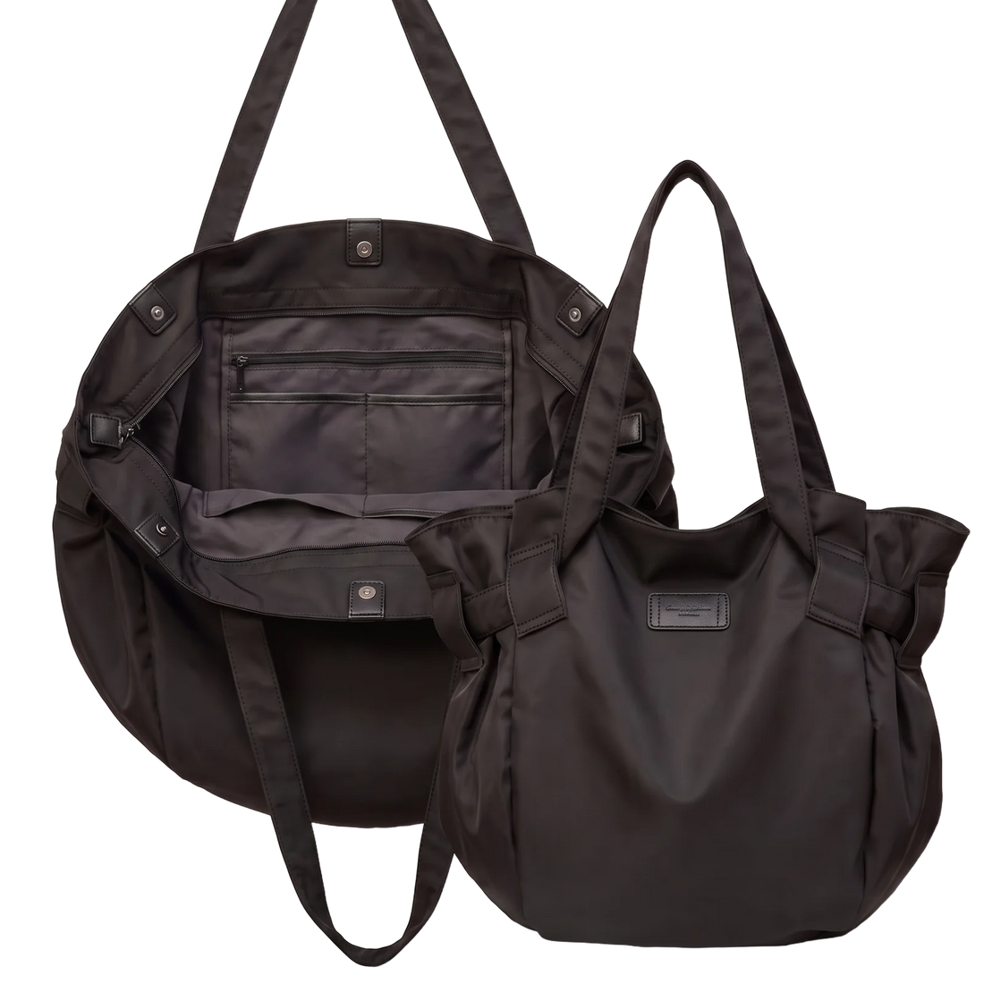 Bolsa de la compra circular negra, en sus dos estados